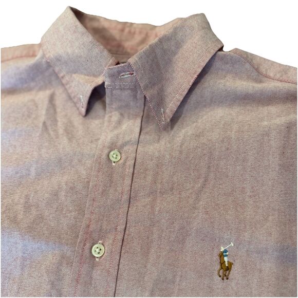 Polo Ralph Lauren Classic Fit Chambray Pink Button Down Shirt Men's L Flesh Pony - Picture 1 of 6